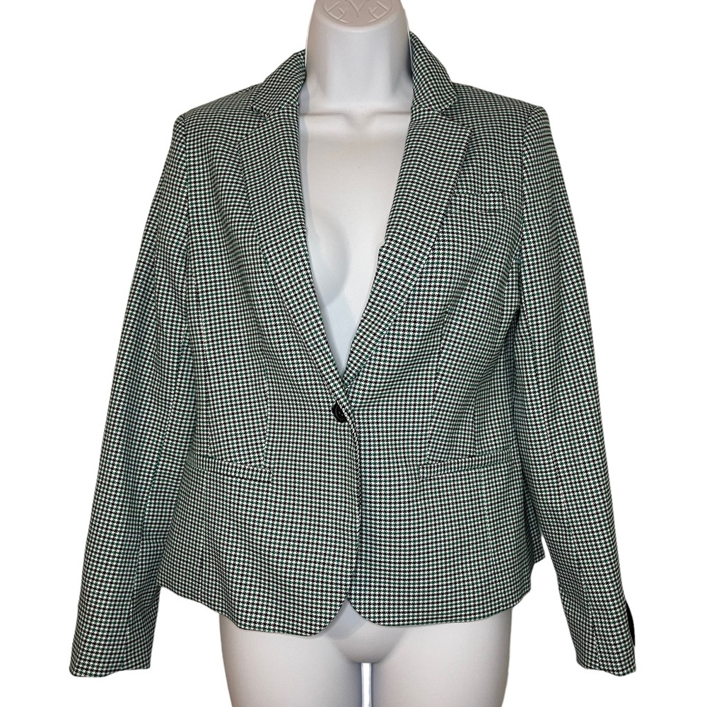 Banana Republic Green Black White Houndstooth Blazer